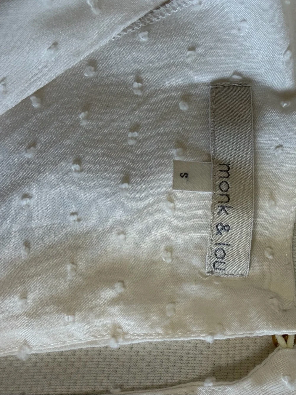 Monk & Lou Cream Swiss Dot Babydoll Dress V-Neck Balloon Sleeve Boho Ivory Small - Picture 5 of 8